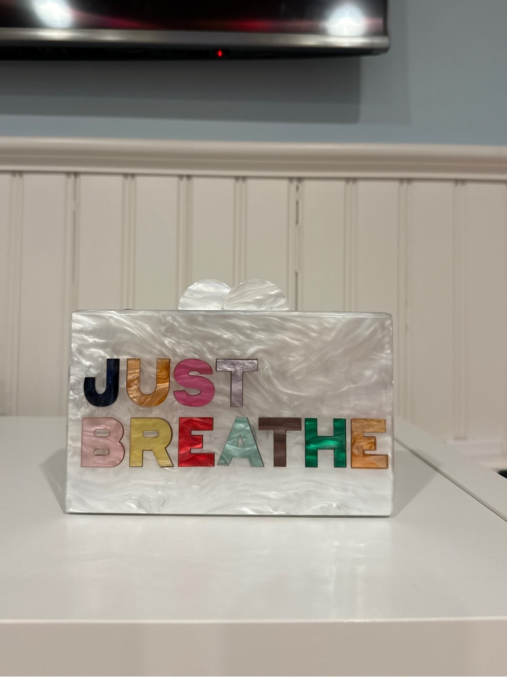 Pearlescent 'Just Breathe' Handbag with Colorful Lettering